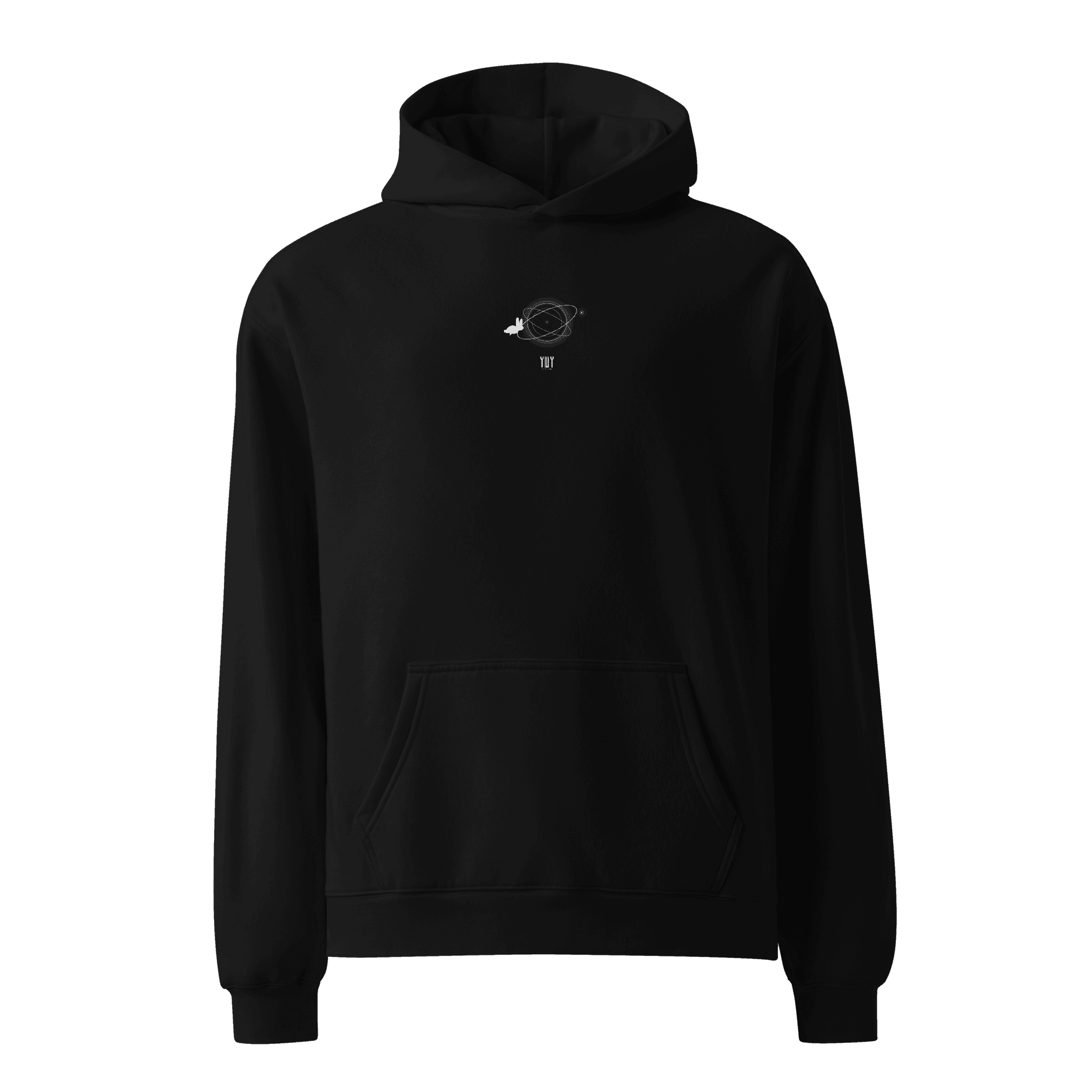YWY “PHOTON BUNNIE” HOODIE, Black, Front / 01
