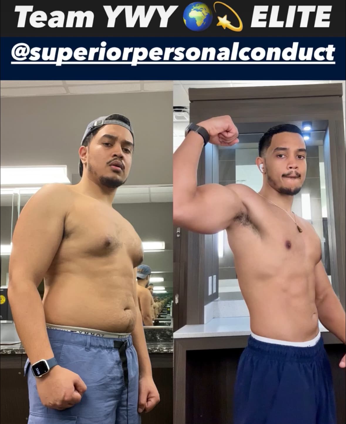 Team YWY progress comparison photographs, @superiorpersonalconduct