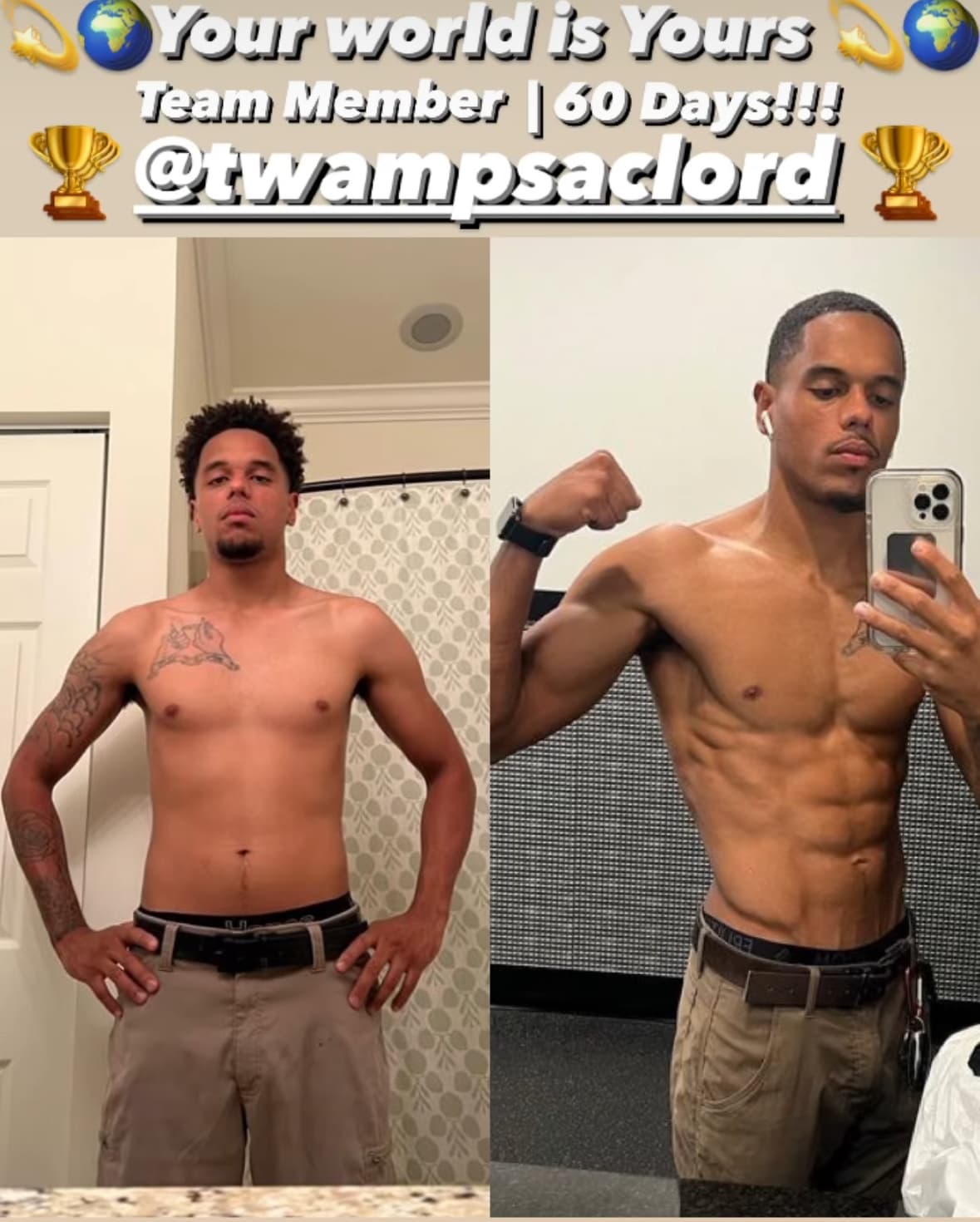 Team YWY progress comparison photographs, @twampsaclord